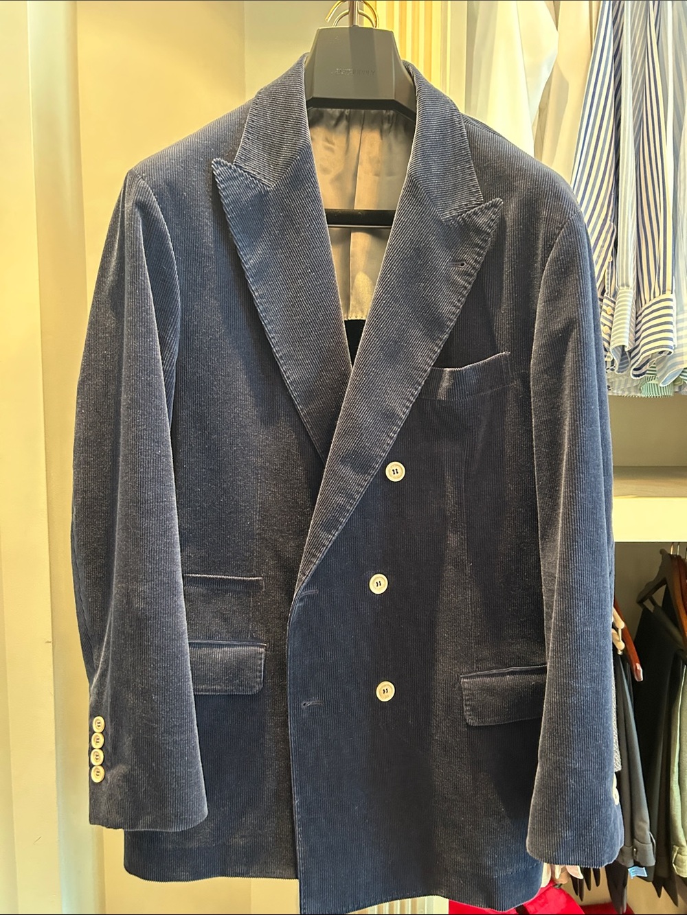 Brunello Cucinelli Navy Double-Breasted Corduroy Blazer